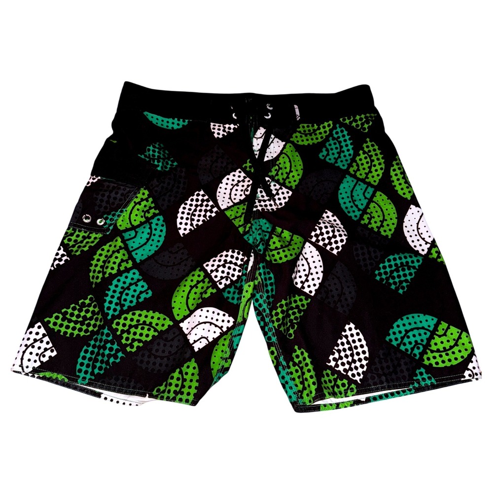 The North Face Mens Board Shorts Size 36‎ Black Green Print Swim Trunks Surf Y2K